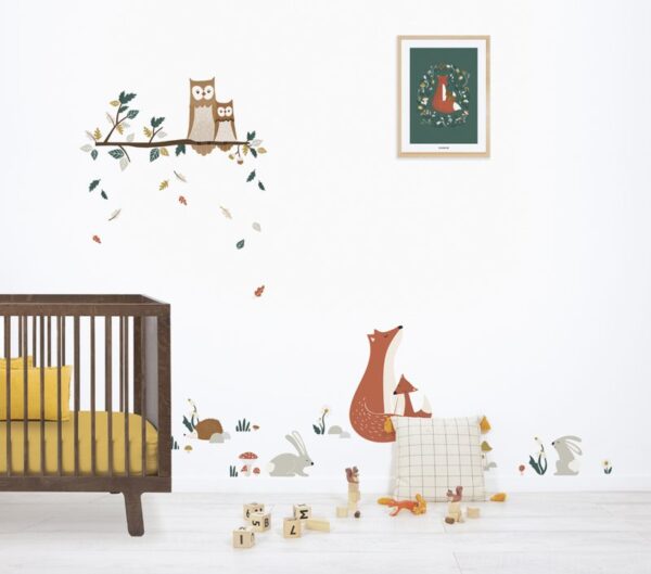 Lilipinso Forest Happiness Muursticker A3 - Owl Family
