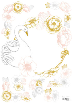 Lilipinso Botany Muursticker A3 - Swan and Flowers (S1221) (op=op)