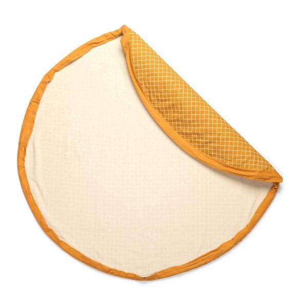 Play and Go Speelkleed en Opbergzak Organic - Grid Mustard