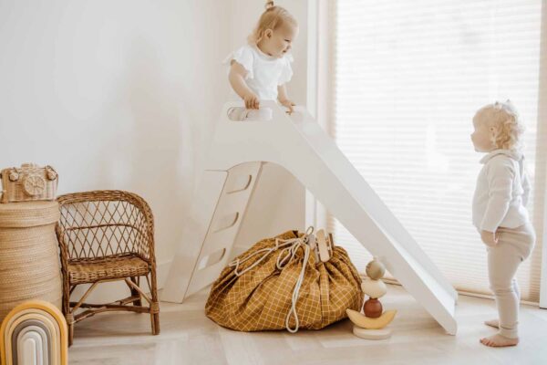 Play and Go Speelkleed en Opbergzak Organic - Grid Mustard