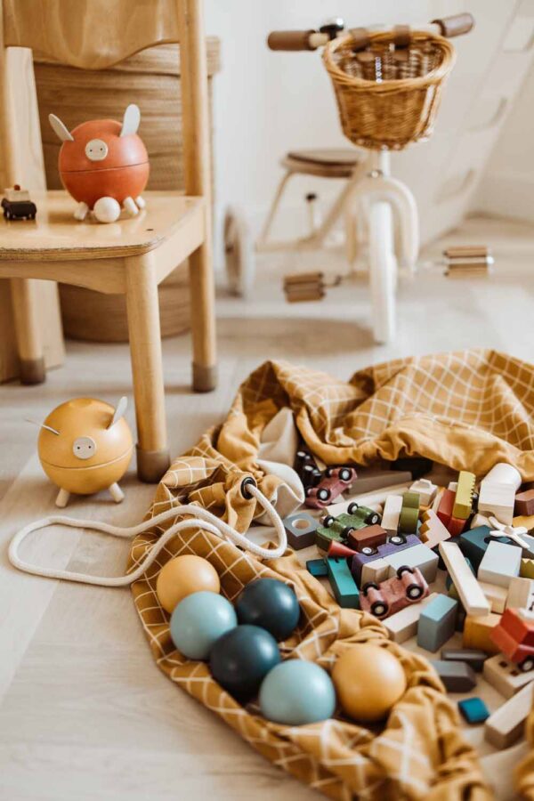 Play and Go Speelkleed en Opbergzak Organic - Grid Mustard