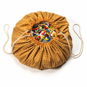 Play and Go Speelkleed en Opbergzak Organic - Grid Mustard