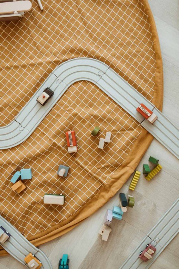 Play and Go Speelkleed en Opbergzak Organic - Grid Mustard