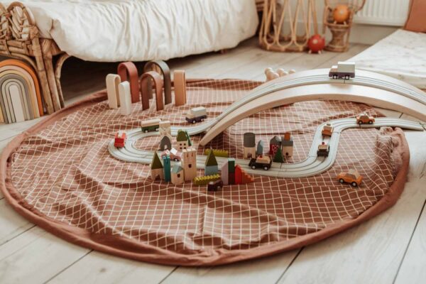Play and Go Speelkleed en Opbergzak Organic - Grid Brown