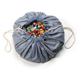 Play and Go Speelkleed en Opbergzak Organic - Grid Blue
