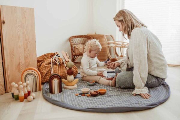 Play and Go Speelkleed en Opbergzak Organic - Grid Blue