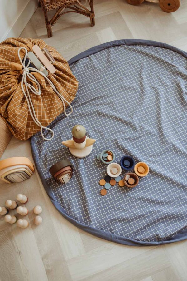 Play and Go Speelkleed en Opbergzak Organic - Grid Blue
