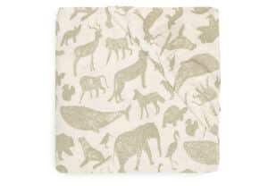 511-501-67043 Jollein Hoeslaken Wieg Jersey Animals Olive Green 8717329376434 (1)