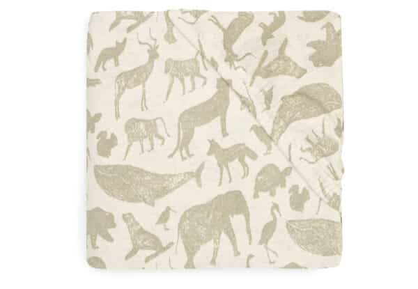 511-501-67043 Jollein Hoeslaken Wieg Jersey Animals Olive Green 8717329376434 (1)