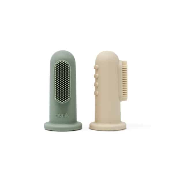 Mushie Baby Tandenborstel - Shifting Sand + Cambridge Blue (set van 2)