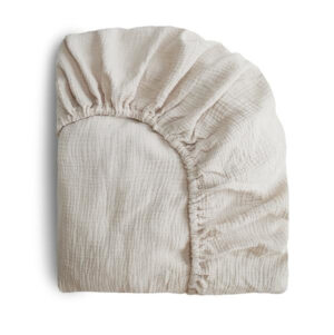Mushie Hoeslaken Extra Soft Muslin Crib Sheet - Fog