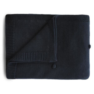 Mushie Deken Knitted Textured Dots Baby Blanket - Dark Navy