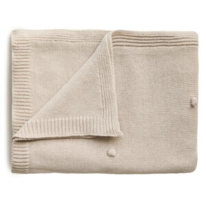 Mushie Deken Knitted Textured Dots Baby Blanket - Off White Melange