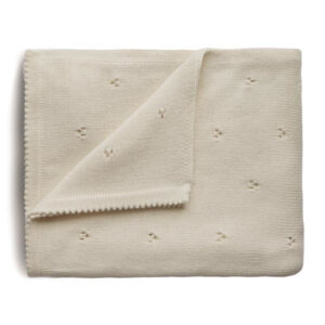Mushie Deken Knitted Pointelle Baby Blanket - Ivory