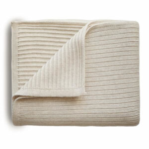 Mushie Deken Knitted Ribbed Baby Blanket - Beige Melange