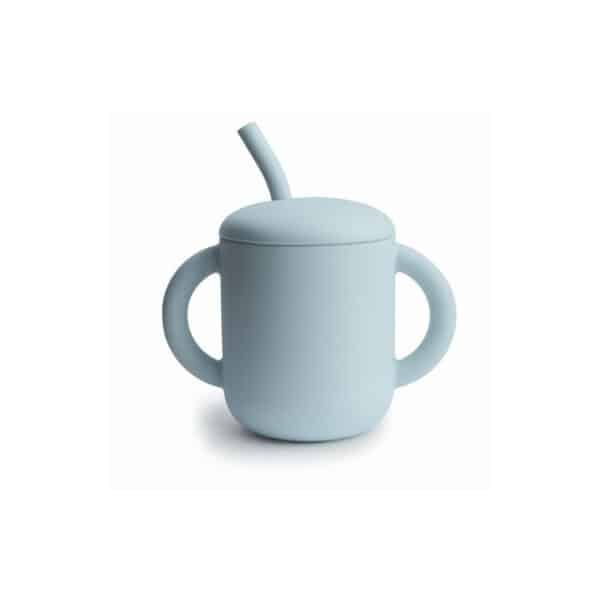 Mushie Trainings Drinkbeker met Rietje - Powder Blue