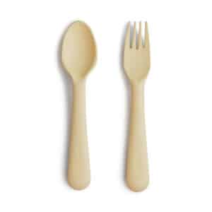 Mushie Kinderbestek Set Lepel en Vork - Pale Daffodil