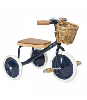 Banwood Trike Driewieler - Blauw (incl. rieten mandje en duwstang)