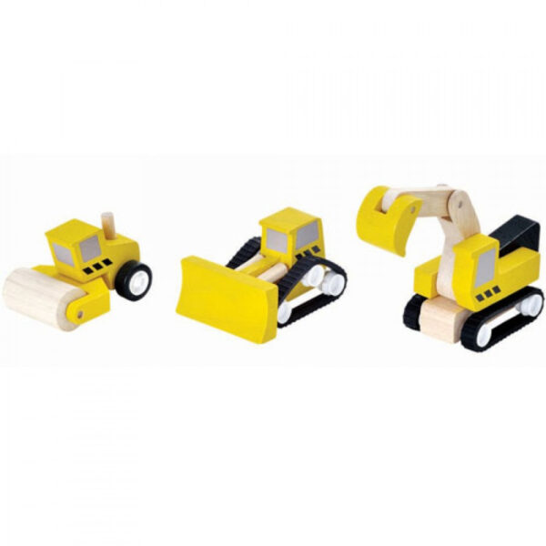 Plantoys Houten Auto Wegenbouwvoertuigen - Geel (set van 3)