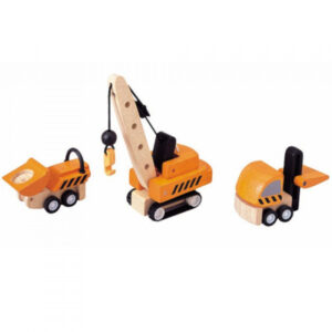 Plantoys Houten Auto Bouwvoertuigen - Oranje (set van 3)