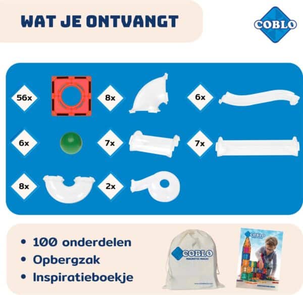 Coblo Magnetische Tegels Knikkerbaan Classic 100 stuks - 8719327594384 (1)