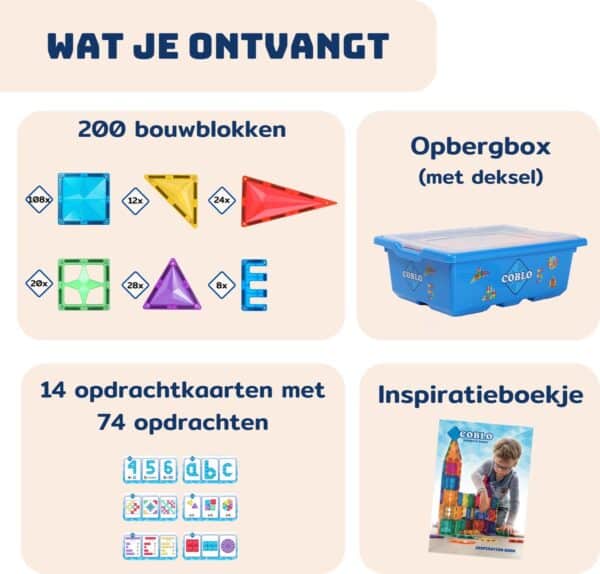 Coblo Schoolbox Magnetische Tegels Classic 200 stuks 8719327675465 -