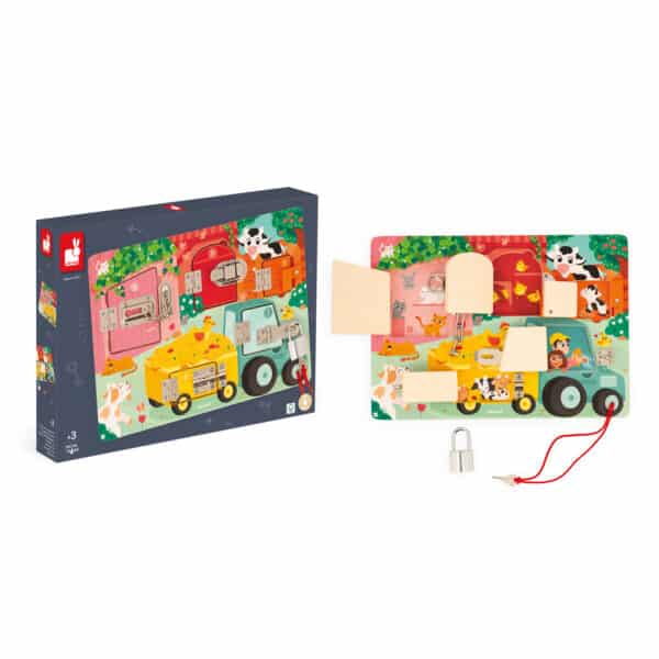 Janod Montessori Activiteitenbord met Sloten en Grendels De Boerderij +3jr 3700217371197 - 117119 (2)