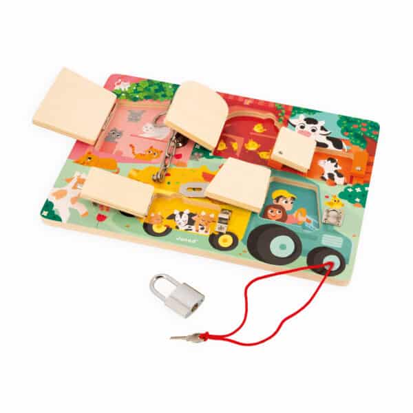 Janod Montessori Activiteitenbord met Sloten en Grendels De Boerderij +3jr 3700217371197 - 117119 (6)