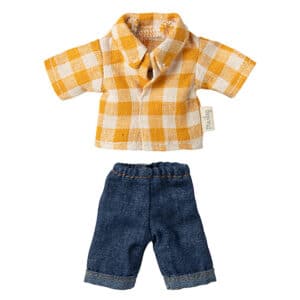 Maileg Dad Mouse Kleertjes Yellow Checked Shirt and Pants 5707304143284 (1)