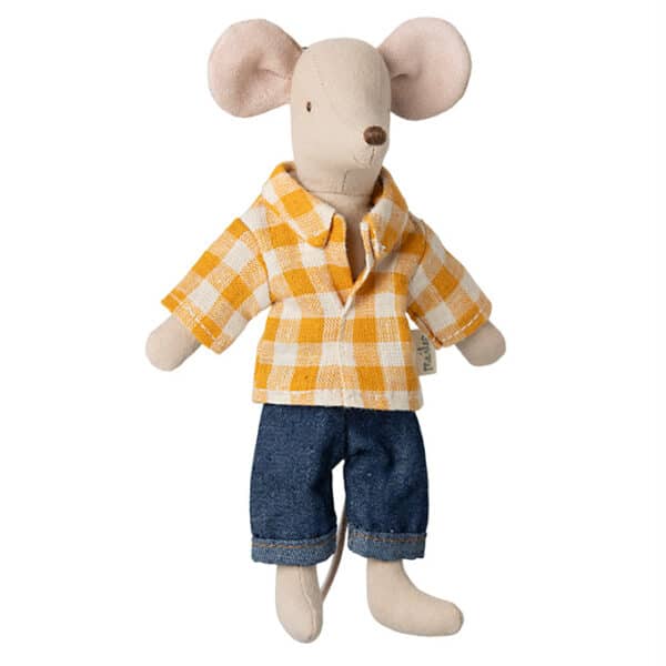Maileg Dad Mouse Kleertjes Yellow Checked Shirt and Pants 5707304143284 (1)