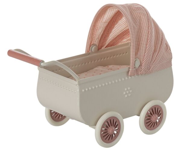Maileg Poppenhuis Accessoires Kinderwagen Mouse Coral Roze 5707304142560