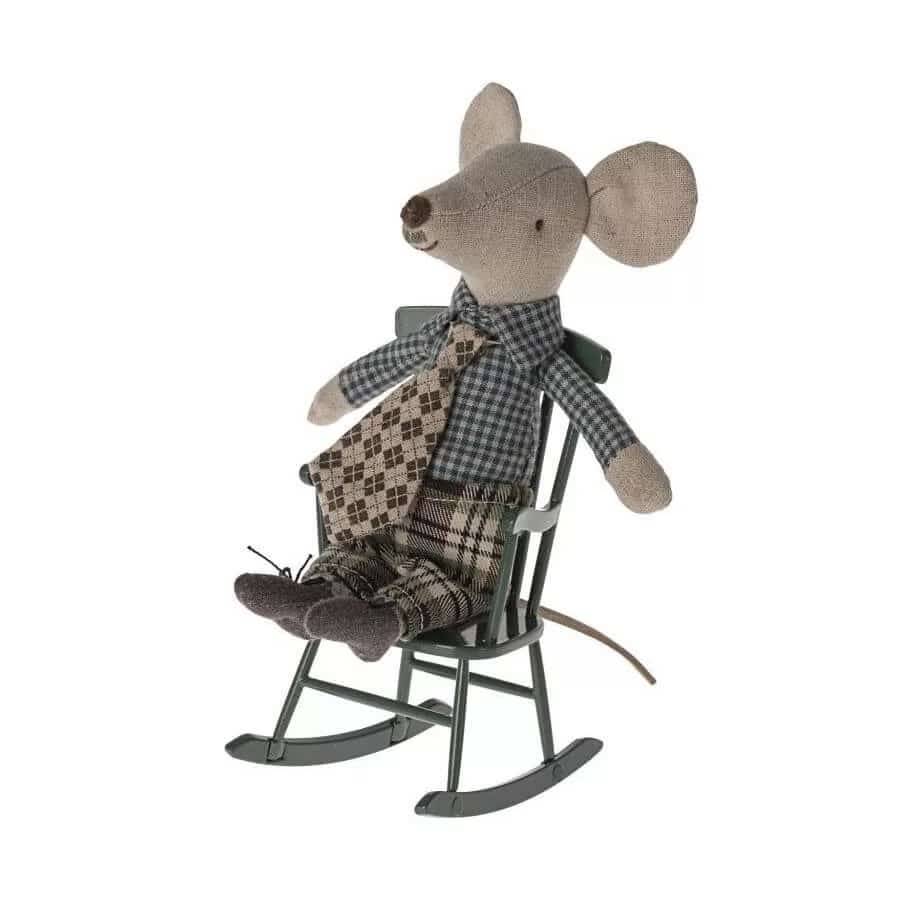 Maileg Poppenhuis Schommelstoel Rocking Chair Mouse Dark Green 5707304134428 (2)