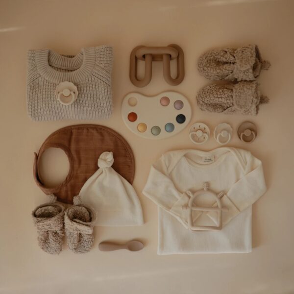 Mushie Baby Schoentjes Cozy Baby Booties Oat 0 - 3 maand 810052467627 (2)