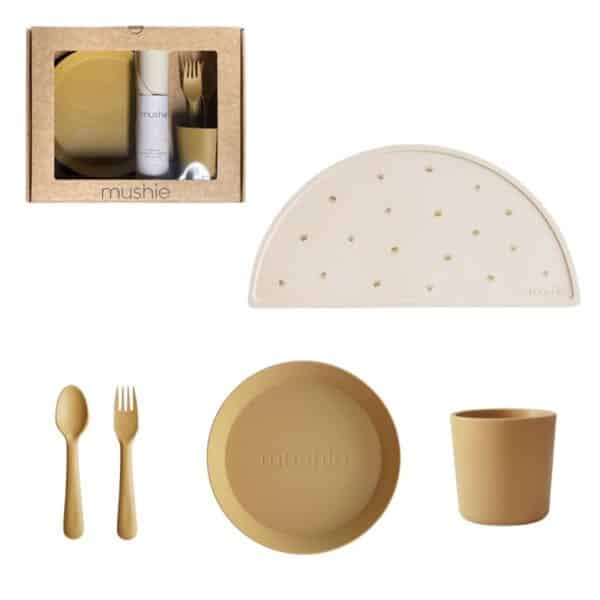 Mushie Giftbox Kinderservies Rond - Mustard (1)
