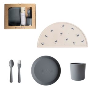 Mushie Giftbox Kinderservies Rond - Smoke grijs