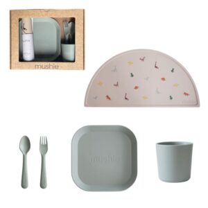 Mushie Giftbox Kinderservies Vierkant - Sage (1)