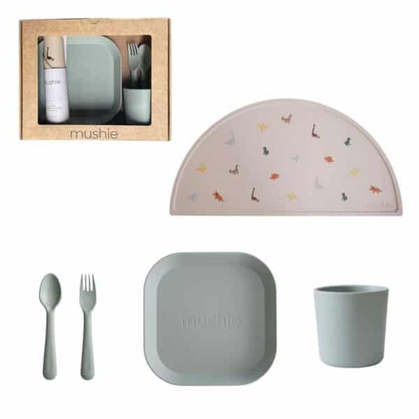 Mushie Giftbox Kinderservies Vierkant - Sage (1)