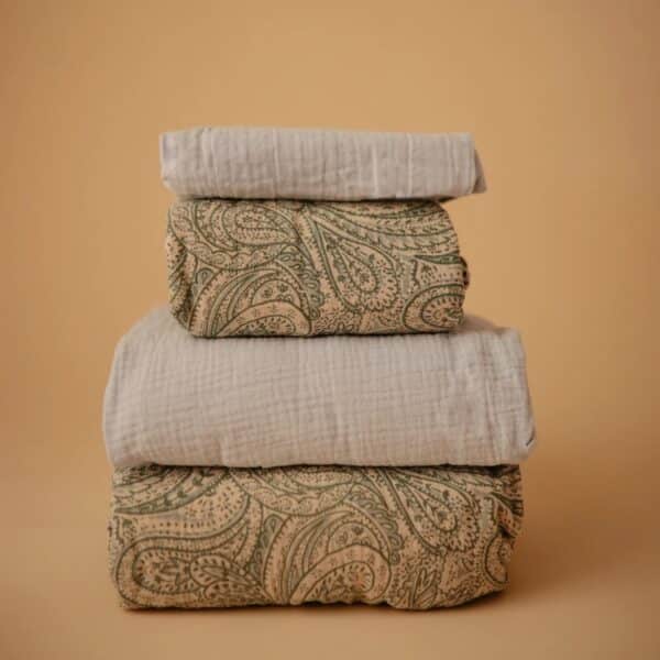Mushie Hoeslaken Extra Soft Muslin Crib Sheet - Green Paisley 0840355800111 (3)