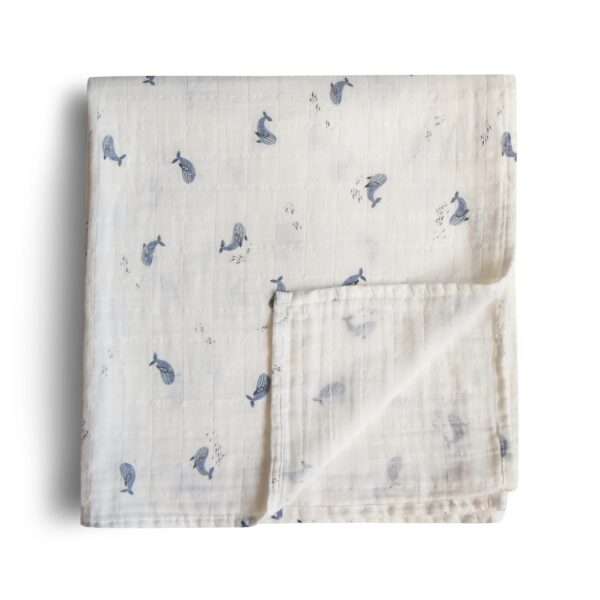 Mushie Hydrofiele Doek XL Swaddle - Whales 0810052467818 (1)