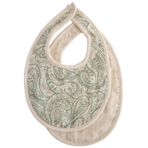 Mushie Slabbetje Muslin Bib (set van 2) - Green Paisley Fog 0810052469614 (1)