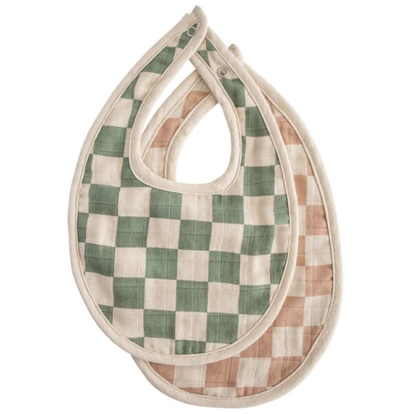 Mushie Slabbetje Muslin Bib (set van 2) - Olive Check Natural Check 0810052469621 (1)