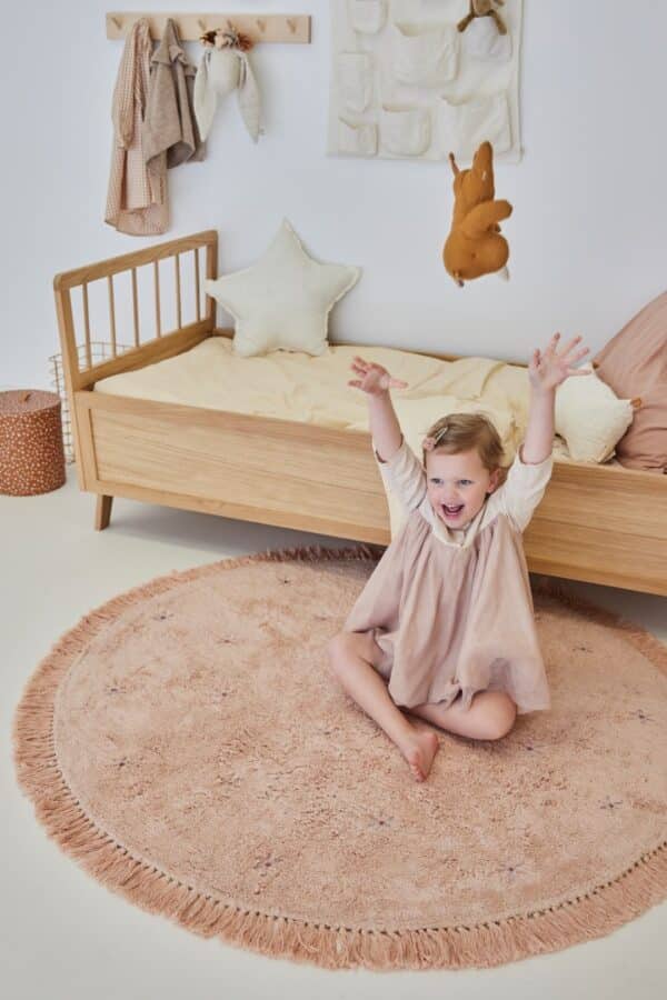 Tapis Petit vloerkleed rond rose met bloem